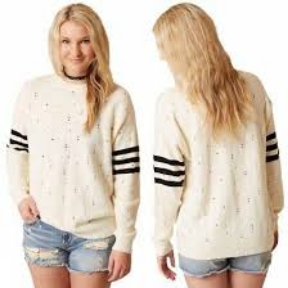 Buckle Gilded Intent cream striped sleeve destroyed sweater size small
